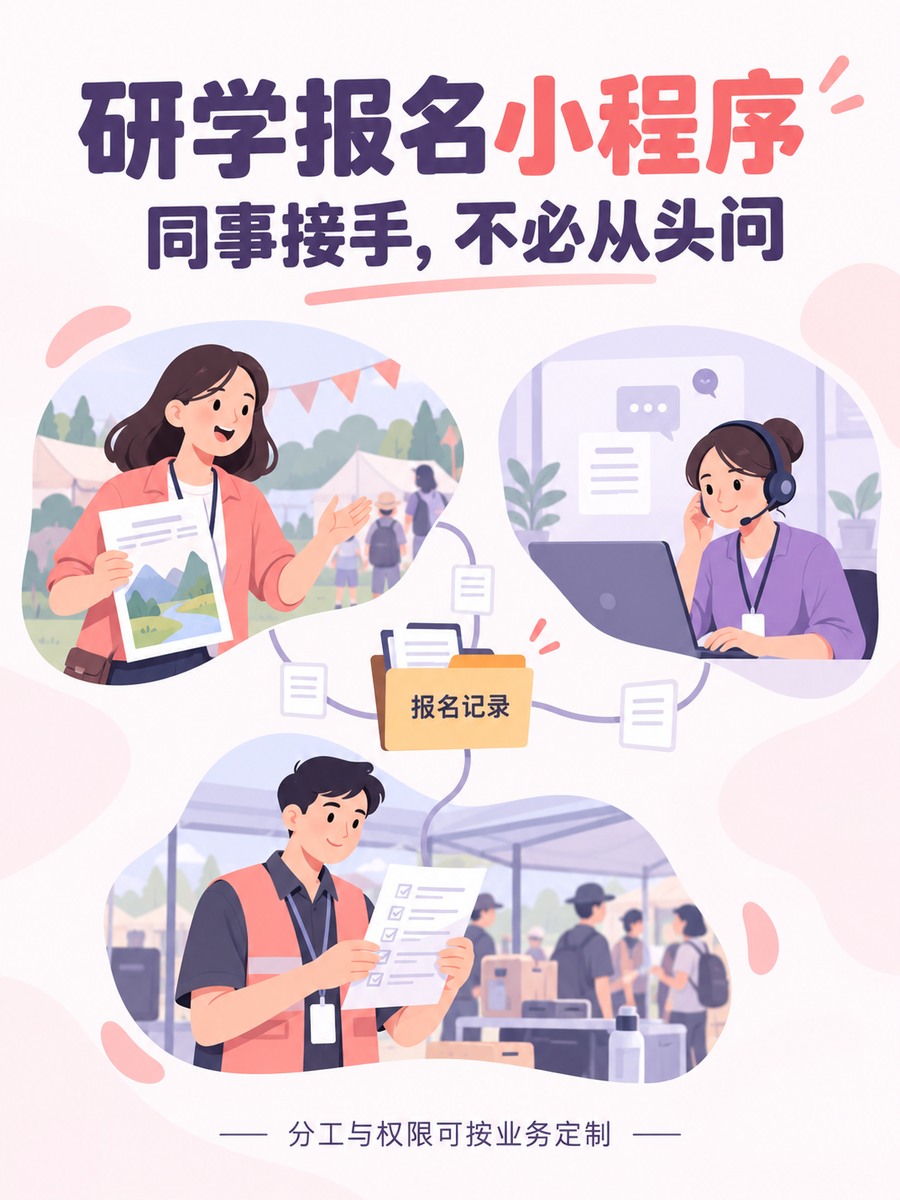 研学报名小程序能让同事接着处理吗